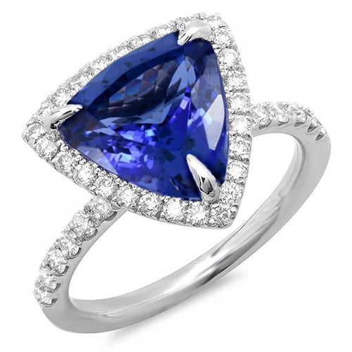 New High Quality Trillion Shape Tanzanite With Round Diamonds Ring White Gold
