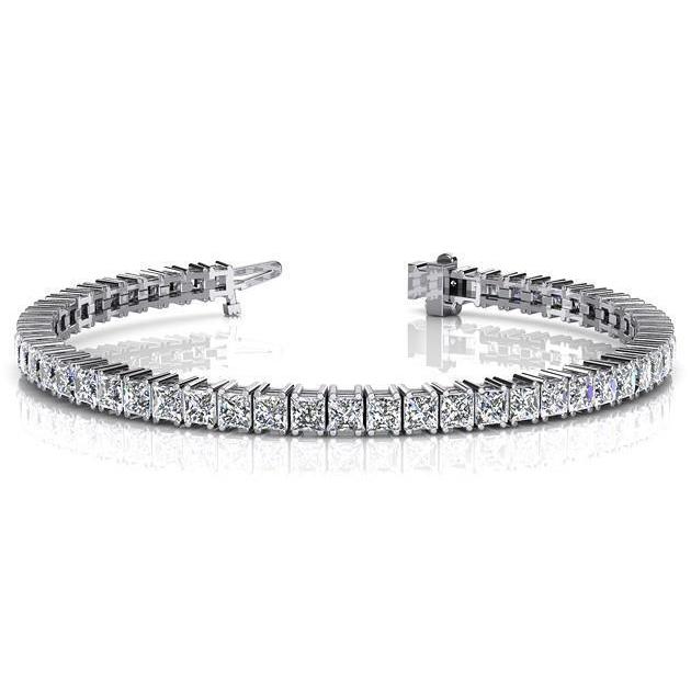Prong Set Lab Grown Diamonds Tennis Bracelet 13 Ct Princess Cut White Gold