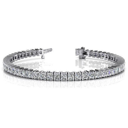 Prong Set Lab Grown Diamonds Tennis Bracelet 13 Ct Princess Cut White Gold