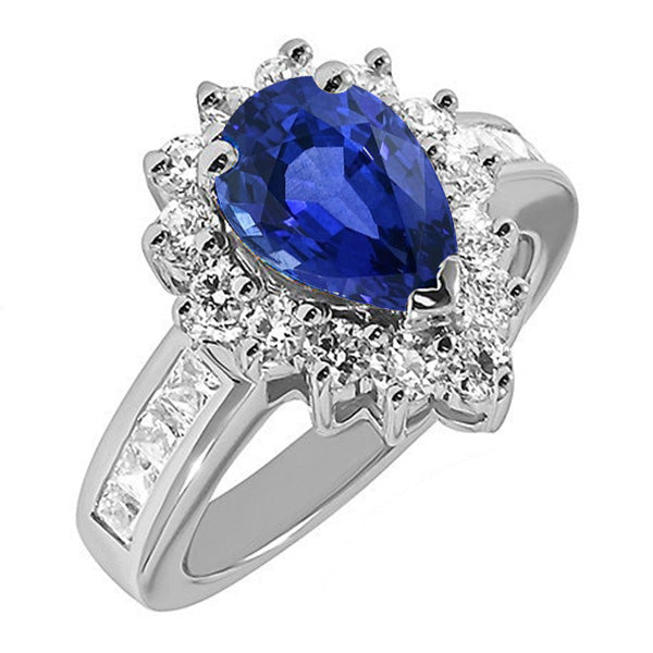 Best Quality Amazing LAdies Halo Ring Star Style Blue Sapphire & Diamonds