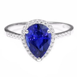 Natural Earth Mined Diamond Halo Engagement Ring Ceylon Sapphire 3.75 Carats With Accents