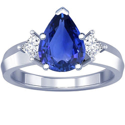 3 Stone Anniversary Ring Pear Ceylon Sapphire & Natural Earth Mined Diamonds 3.50 Carats