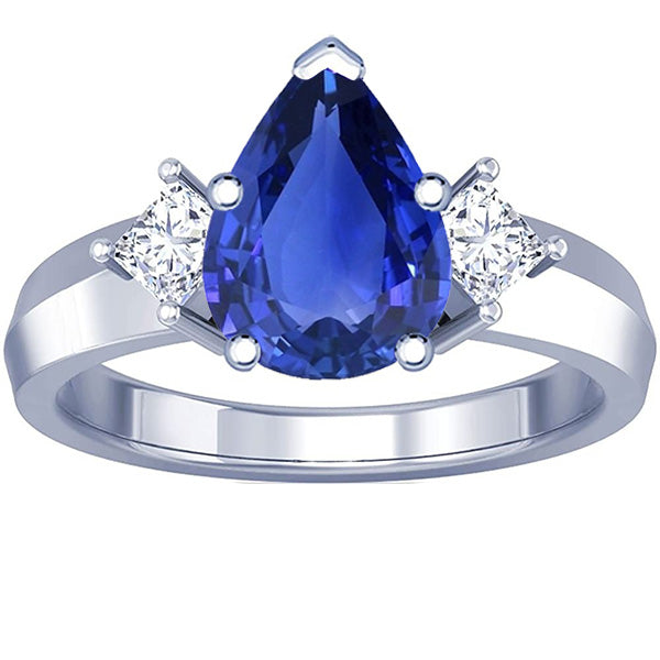 Ladies best Stylish 3 Stone Anniversary Ring Pear Ceylon Sapphire & Diamonds 