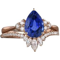 Diamond Wedding Ring Set Blue Sapphire Marquise & Round 4 Carats
