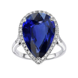 Halo Engagement Ring Pear Ceylon Sapphire & Diamonds 5 Carats
