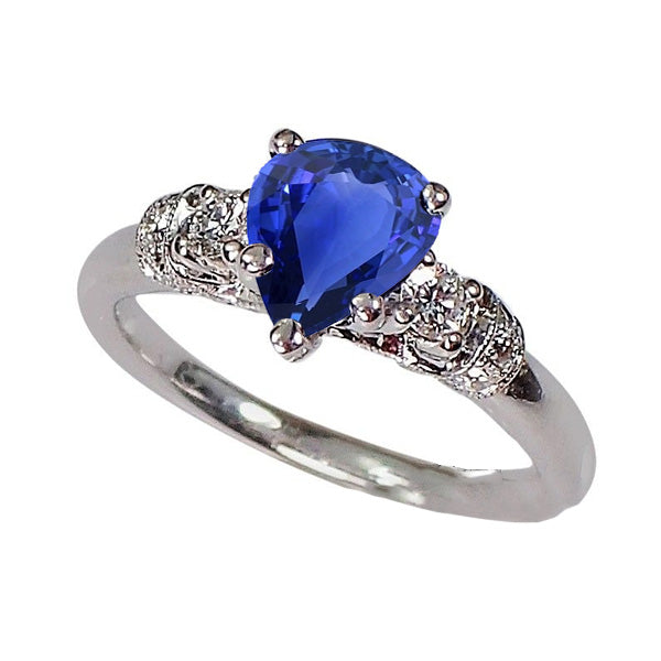 Solitaire With Accents  Female new Anniversary Blue Sapphire Ring Milgrain Shank