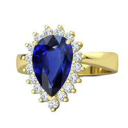 Yellow Gold Halo Ring Flower Style Ceylon Sapphire & Natural Earth Mined Diamonds 4 Carats