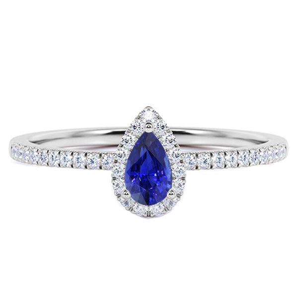 Best Stylish LAdies Blue Sapphire Engagement Ring Teardrop Style White Gold