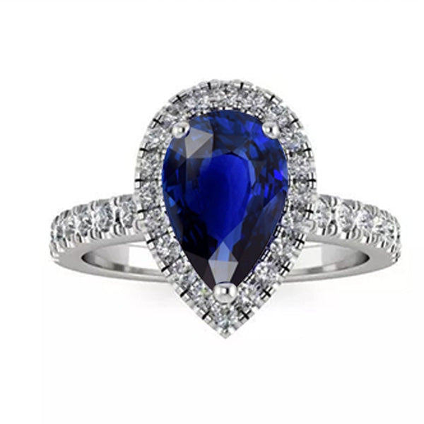 Women Jewelry Sparkling Unique   Ladies Halo Sri Lankan Sapphire & Diamond Ring   White