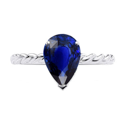 Women Jewelry Sparkling Unique   Pear Solitaire Sri Lankan Sapphire Ring Twist Style Shank