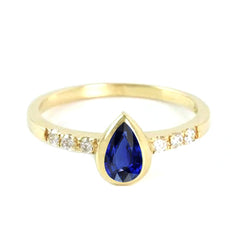 Anniversary Ring Bezel Set Pear Blue Sapphire 2 Carats With Accents