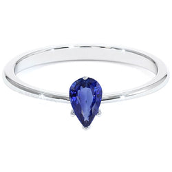 Solitaire White Gold Ring Teardrop Style Pear Blue Sapphire 2 Carats