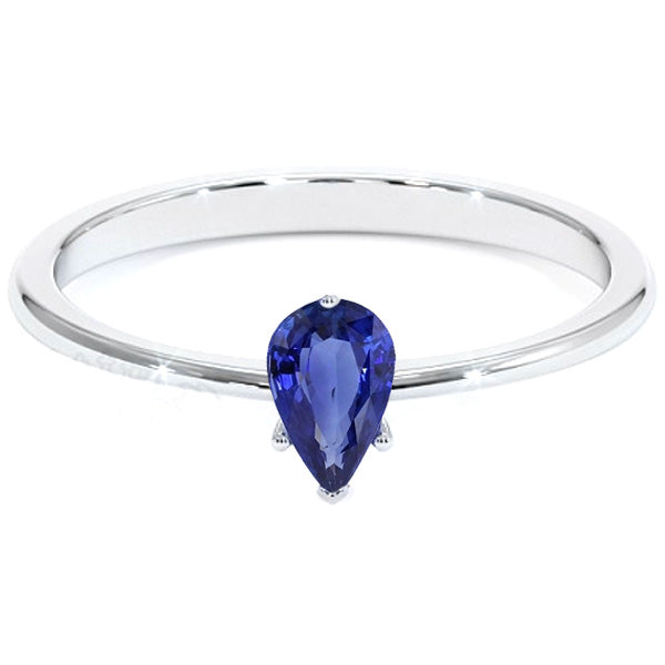 Ladies Best Amazing Solitaire White Gold Ring Teardrop Style Pear Blue Sapphire