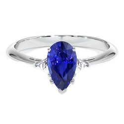 White Gold 3 Stone Ring Blue Sapphire & Trillion Natural Earth Mined Diamonds 2.25 Carats