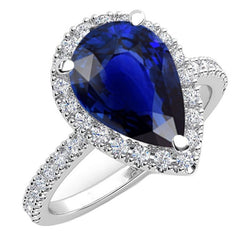 Pear Halo Gemstone Ring Blue Sapphire Diamond Accents Jewelry 5 Carats