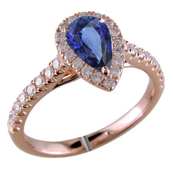 Gemstone Halo Pave Set Natural Earth Mined Diamond Ring Pear Ceylon Sapphire 5.50 Carats