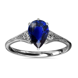 3 Stone Antique Style Blue Pear Sapphire Ring & Natural Earth Mined Diamonds 3.25 Carats