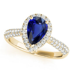 Natural Earth Mined Diamond Halo Blue Sapphire Wedding Ring Yellow Gold 5 Carats