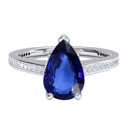 Women’s Natural Earth Mined Diamond Jewelry Blue Sapphire Ring White Gold 14K 4.50 Carats
