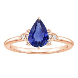 Rose Gold Solitaire With Accents Ring Pear Ceylon Sapphire 3 Carats