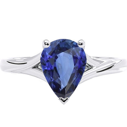 Natural Real ( Not Lab Grown )  White Gold Solitaire Ring Pear Sri Lankan Sapphire 3 Carats