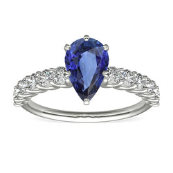 White Gold Pear Blue Sapphire With Accents Ring 3.50 Women's Jewelry