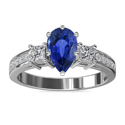 3 Stone Blue Sapphire Ring Princess & Round Natural Earth Mined Diamond Accent 3.50 Carats