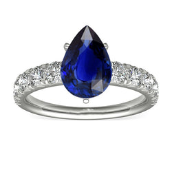 Round Natural Earth Mined Diamond Ring Jewelry Pear Shaped Sri Lankan Sapphire 4.50 Carats