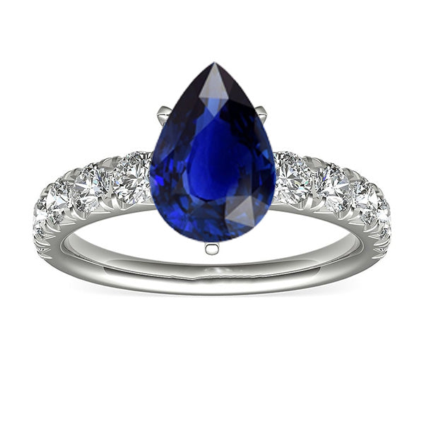Round Natural Earth Mined Diamond Ring Jewelry Pear Shaped Sri Lankan Sapphire 4.50 Carats