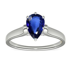 Women Solitaire Pear Sri Lankan Sapphire Ring White Gold 2 Carats