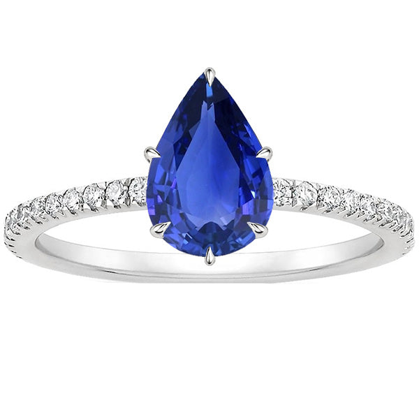 Blue Sapphire Ring With Pave Set Natural Earth Mined Diamond Accents Gold 4.50 Carats