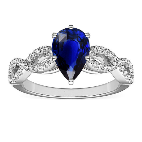 Natural Earth Mined Diamond Engagement Ring Pear Blue Sapphire 3 Carats Women’s Jewelry