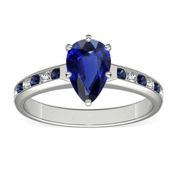 Pear Engagement Ring Channel Set Blue Sapphires & Natural Earth Mined Diamonds 2 Carats