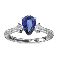 3 Stone Style Ceylon Sapphire Ring With Diamond Accents 2.50 Carats