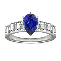 Solitaire With Emerald Natural Earth Mined Diamond Accents Ring Blue Sapphire 2.50 Carats