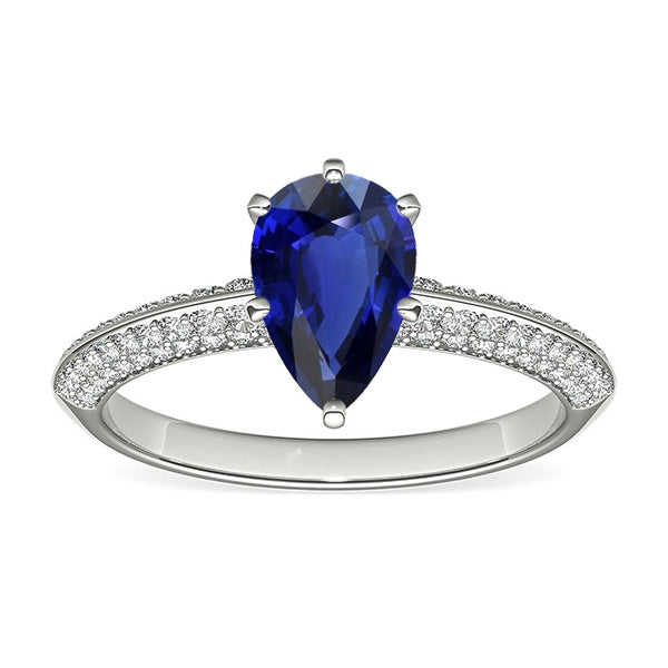 Natural Earth Mined Diamond Solitaire Ring Accents Pear Sri Lankan Sapphire 3 Carats