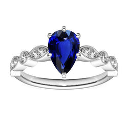 Gold Natural Earth Mined Diamond Ring Pear Antique Style Srilankan Sapphire 2.50 Carats