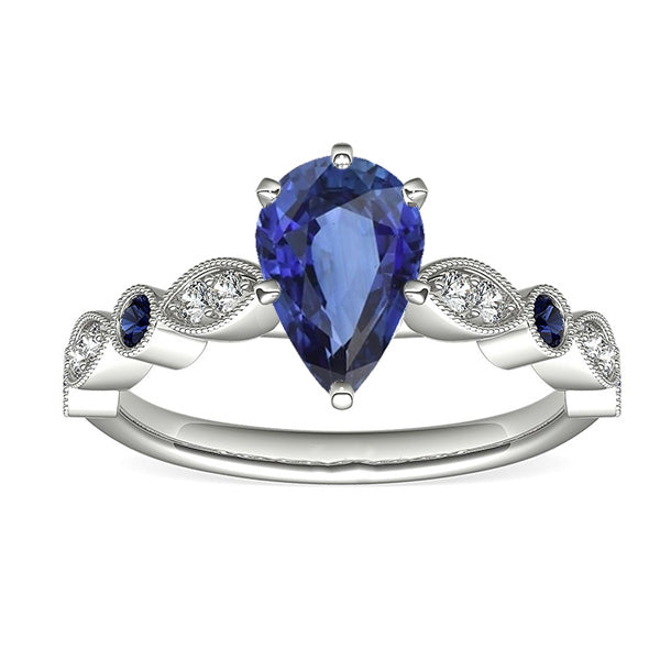 Solitaire Wedding Ring Blue Sapphire With Natural Earth Mined Diamond Accents 2.50 Carats