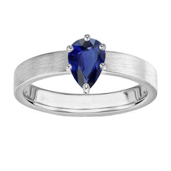 White Gold Solitaire Wedding Ring Pear SriLanka Sapphire 1 Carat