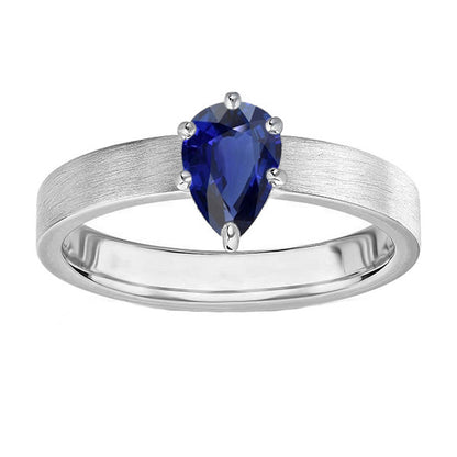 Natural Real ( Not Lab Grown )  White Gold Solitaire Wedding Ring Pear SriLanka Sapphire 1 Carat