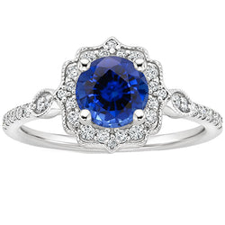 Gold Gemstone Ring Halo Sri Lankan Sapphire Vintage Style 3 Carats