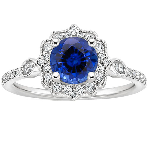 Best Quality LAdies Gold Gemstone Ring Halo Sri Lankan Sapphire Vintage Style