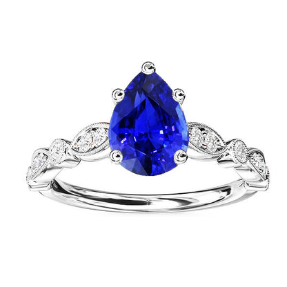 Natural Earth Mined Diamond Anniversary Ring Pear Sri Lankan Sapphire 2.50 Carats
