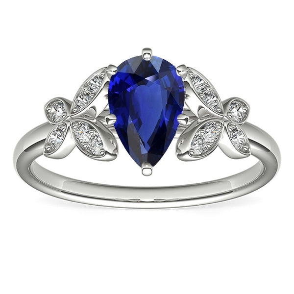 Butterfly Natural Earth Mined Diamond Engagement Ring Pear Ceylon Sapphire 3 Carats