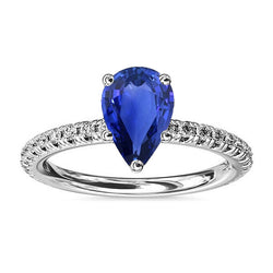 Gemstone Wedding Ring Blue Sapphire & Pave Set Natural Earth Mined Diamonds 3 Carats