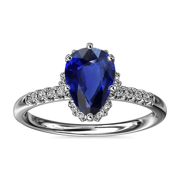 Gold Halo Natural Earth Mined Diamond Jewelry Pear Blue Sapphire Gemstone Ring 3.50 Carats