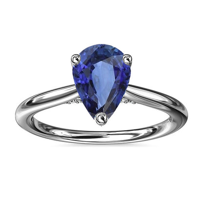 Natural Real ( Not Lab Grown )  Solitaire Sri Lankan Sapphire Ring 14K Gold Pear Shaped 2.50 Carats