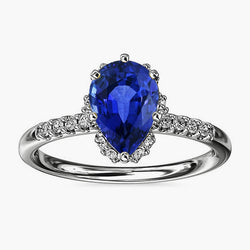 Ceylon Sapphire Halo Engagement Ring For Women & Natural Earth Mined Diamonds 4 Carats