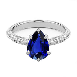 Natural Earth Mined Diamond Ceylon Sapphire Wedding Ring Prong Set Jewelry 3.50 Carats