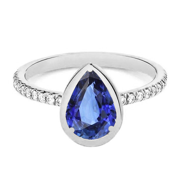 Gemstone Bezel Set Blue Sapphire Ring & Natural Earth Mined Diamonds 3.50 Carats